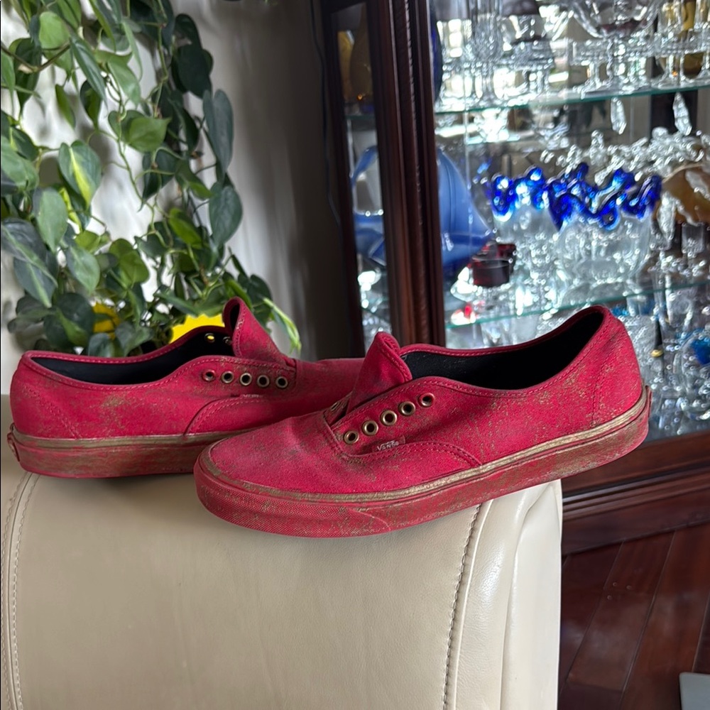 Vans Of The Wall Red With Gold Splatters Men’s Size 10.5 Women Size 12 Like New - Picture 4 of 9